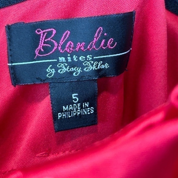 Blondie Nites Red Satin Ruched Rosette Rhinestone Juniors Dress Size-5 NWT - Picture 8 of 12